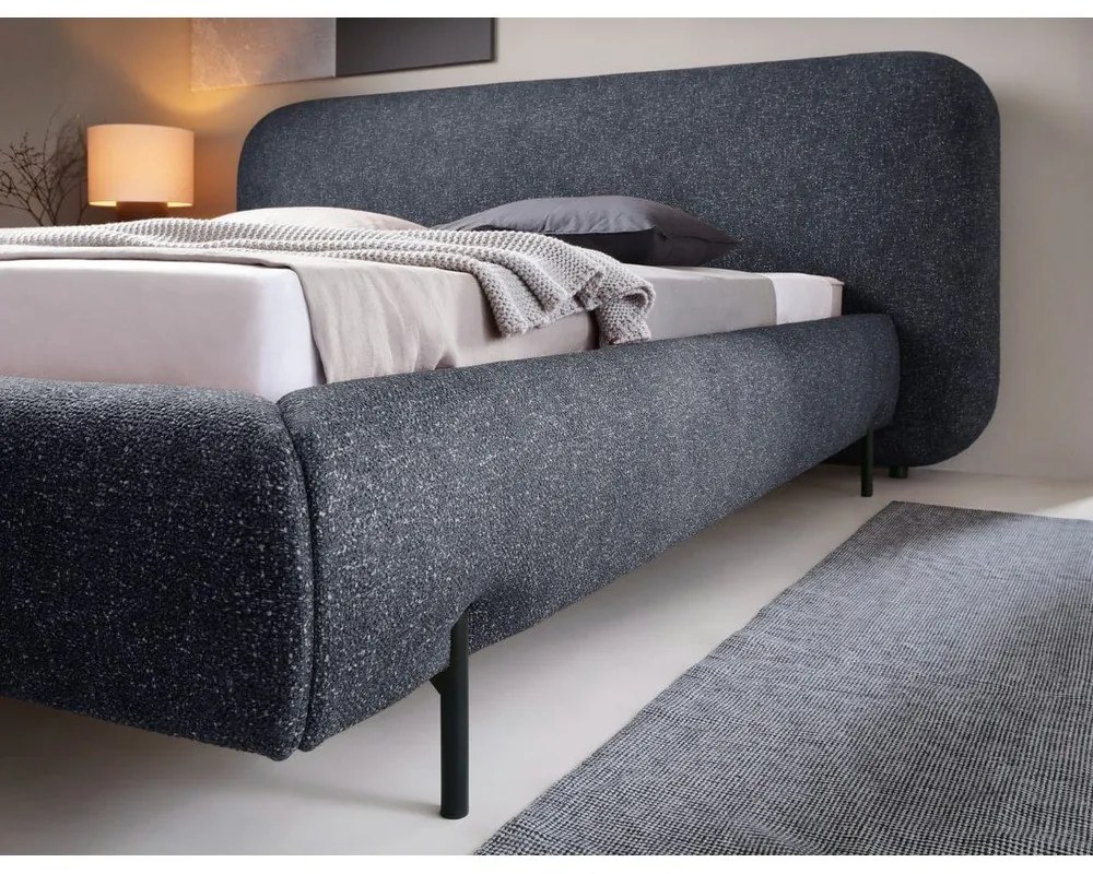 Letto matrimoniale imbottito blu con contenitore e rete inclusi 160x200 cm Pointt – ELTAP