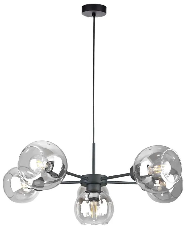 Lampadario a sospensione con filo KALIOPE 6xE27/60W/230V nero/limpido