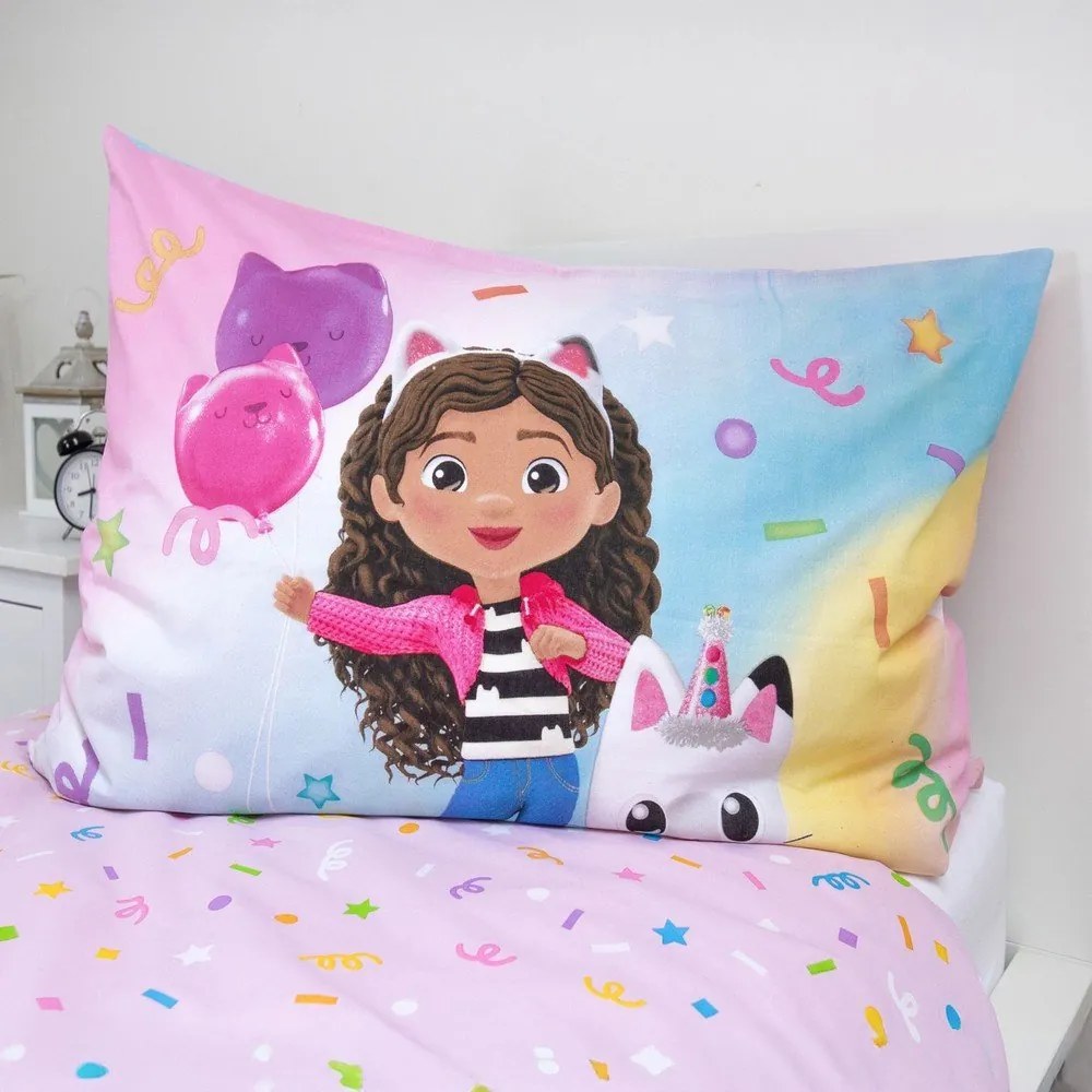 Set copripiumino e federa da bambini rosa in cotone per letto singolo 140x200 cm Gabby's Dollhouse "Rainbow" – Jerry Fabrics