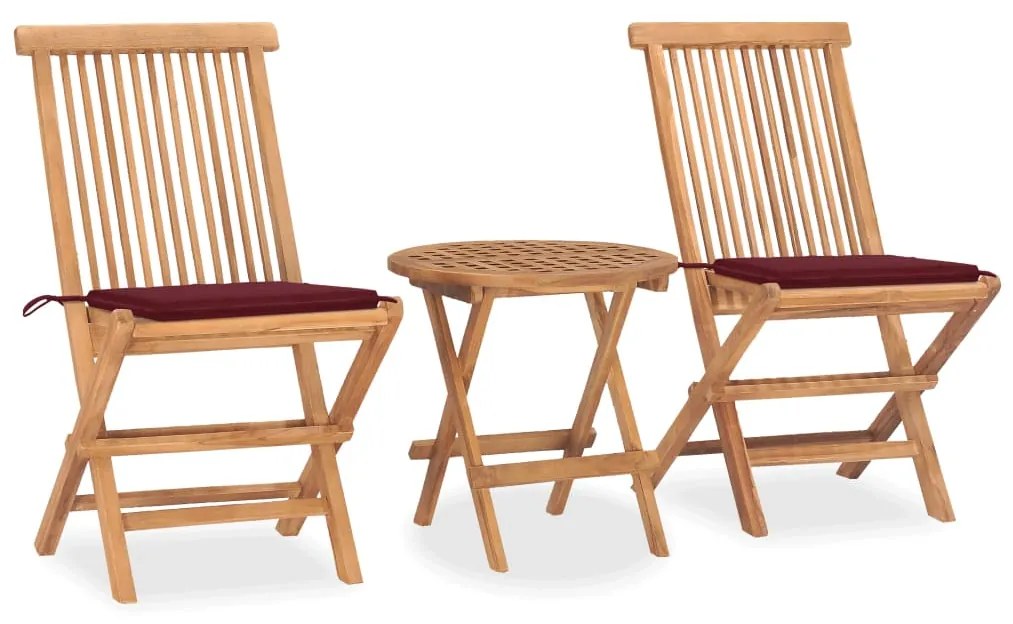 Set Da Pranzo Giardino Pieghevole 3 Pz Cuscino Massello Di Teak /