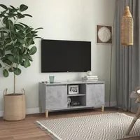 Mobile TV con Gambe in Legno Grigio Cemento 103,5x30x50 cm 805963