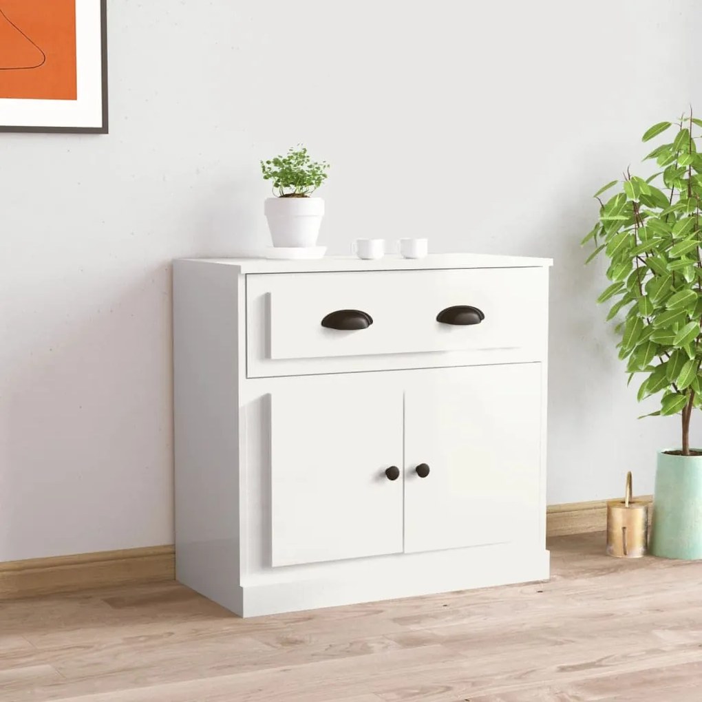 Credenza bianco lucido 70x35,5x67,5 cm in legno multistrato