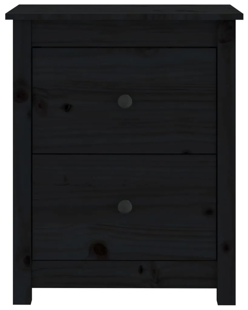 Comodino Nero 50x35x61,5 cm in Legno Massello di Pino