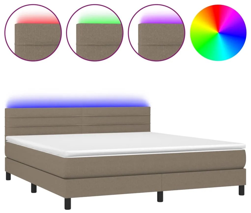 Letto a molle con materasso e led tortora 180x200 cm in tessuto