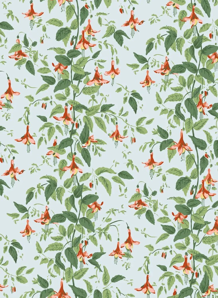 Cole & Son Carta da parati Fuchsia - Coral and Leaf Green on Powder Blue