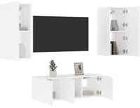 Mobili TV a Muro con LED 4pz Bianchi in Legno Multistrato 3216804