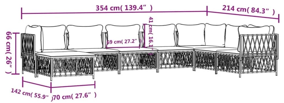 Set Salotto da Giardino 8 pz con Cuscini in Acciaio Bianco