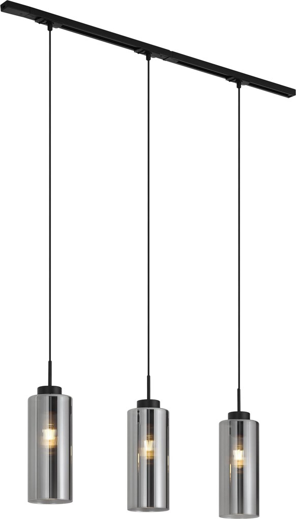 Sistema a binario moderno nero con 3 lampade a sospensione in vetro fumé monofase - Iconic Laura