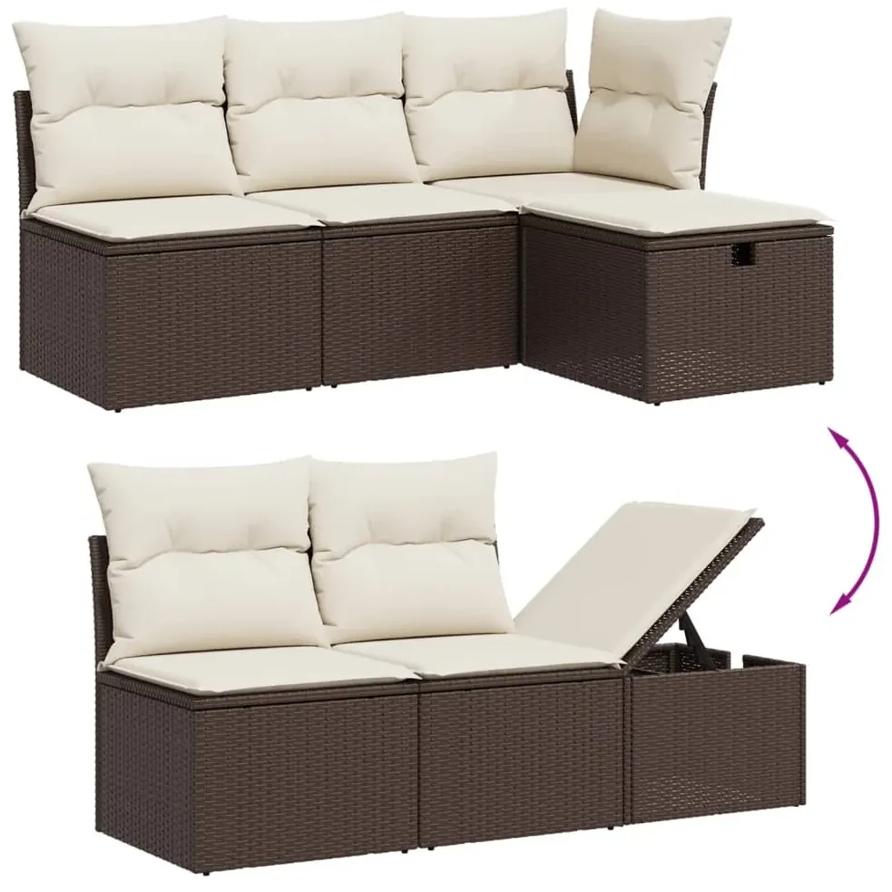 Set divani da giardino 7 pz con cuscini marrone in polyrattan