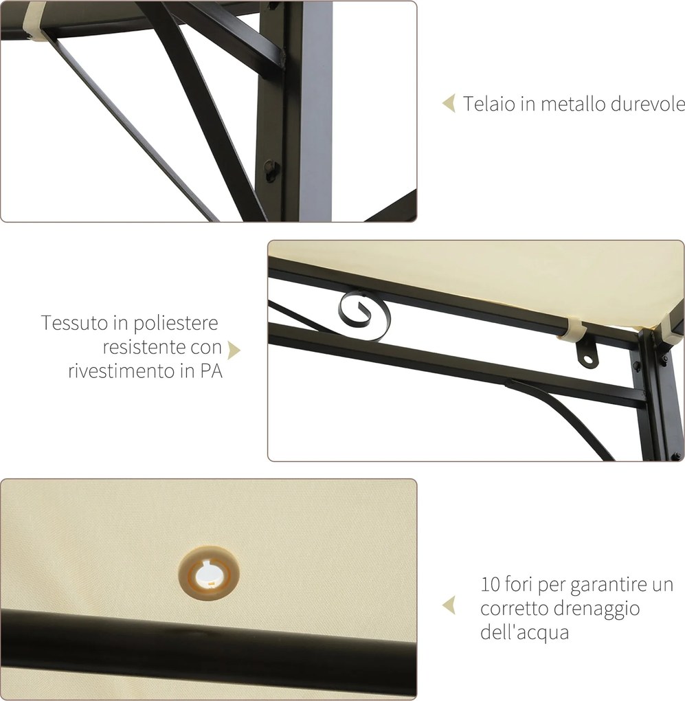 Pergola da Giardino 300x250x200-250A cm in Acciaio con Copertura in Tessuto Beige...
