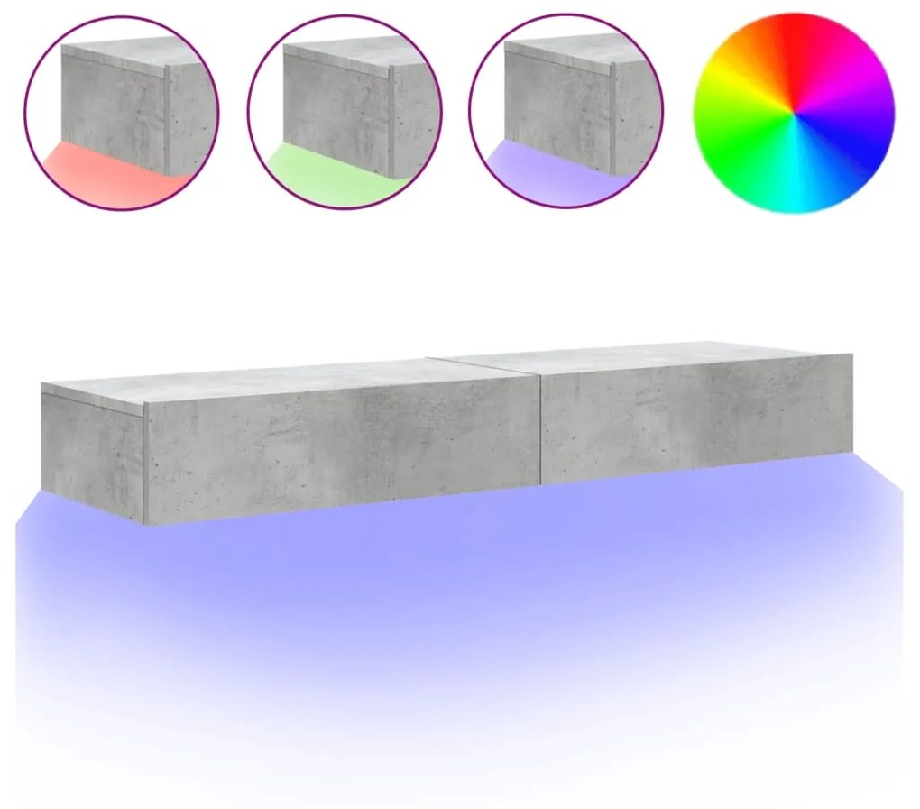 Mobili porta tv con luci led 2 pz grigio cemento 60x35x15,5 cm