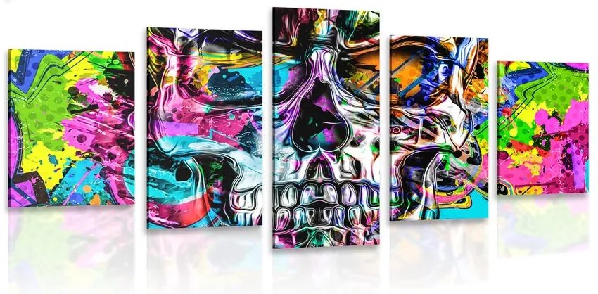 Quadri 5 pezzi – Teschio artistico colorato
