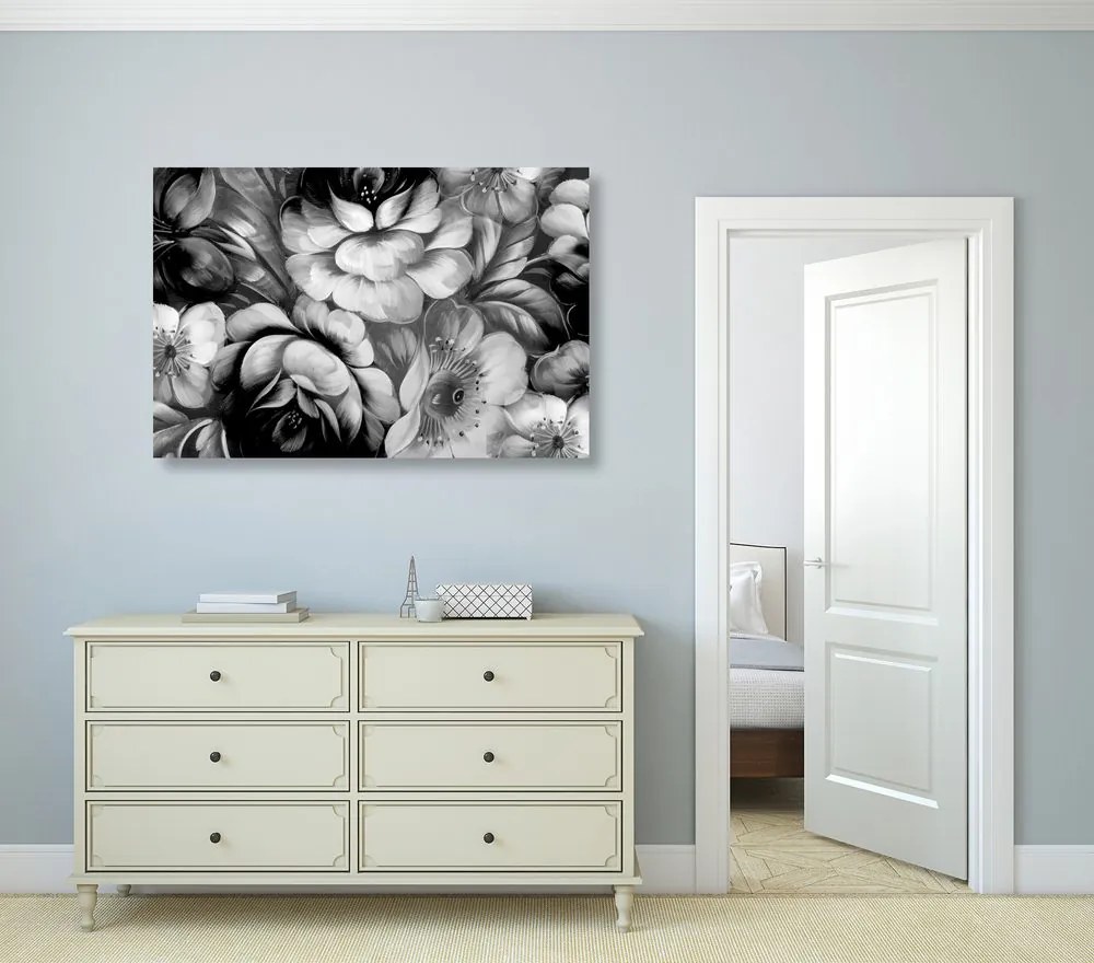 Stampa su tela – Mondo impressionista dei fiori in bianco e nero
