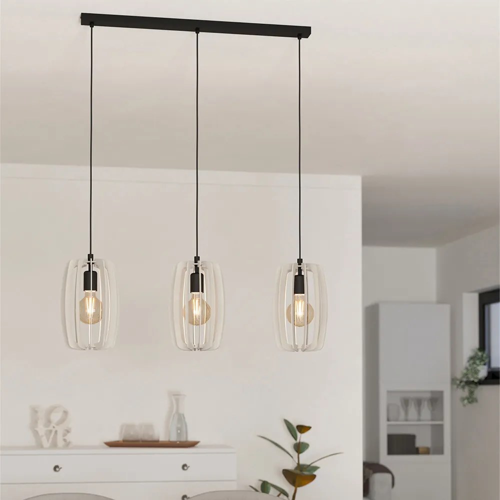 Lampadario Industrial Bajazzara 3 Luci Acciaio Nero Diffusore Grigio