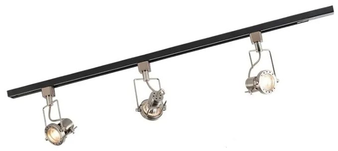 Sistema a binario con 3 faretti monofase nero con acciaio - Suplux