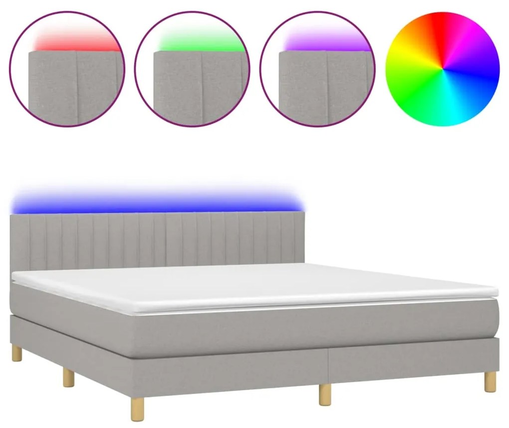 Letto a molle materasso e led grigio chiaro 160x200 cm tessuto