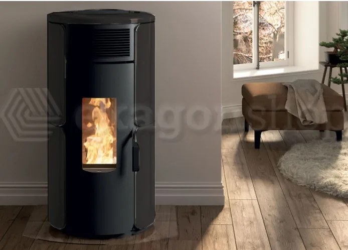 Royal Dora Air 80 Stufa A Pellet Ad Aria Con Top In Maiolia E Ghisa 8kw Serbatoio 25kg 55x59x107 Cm In Acciaio Nero