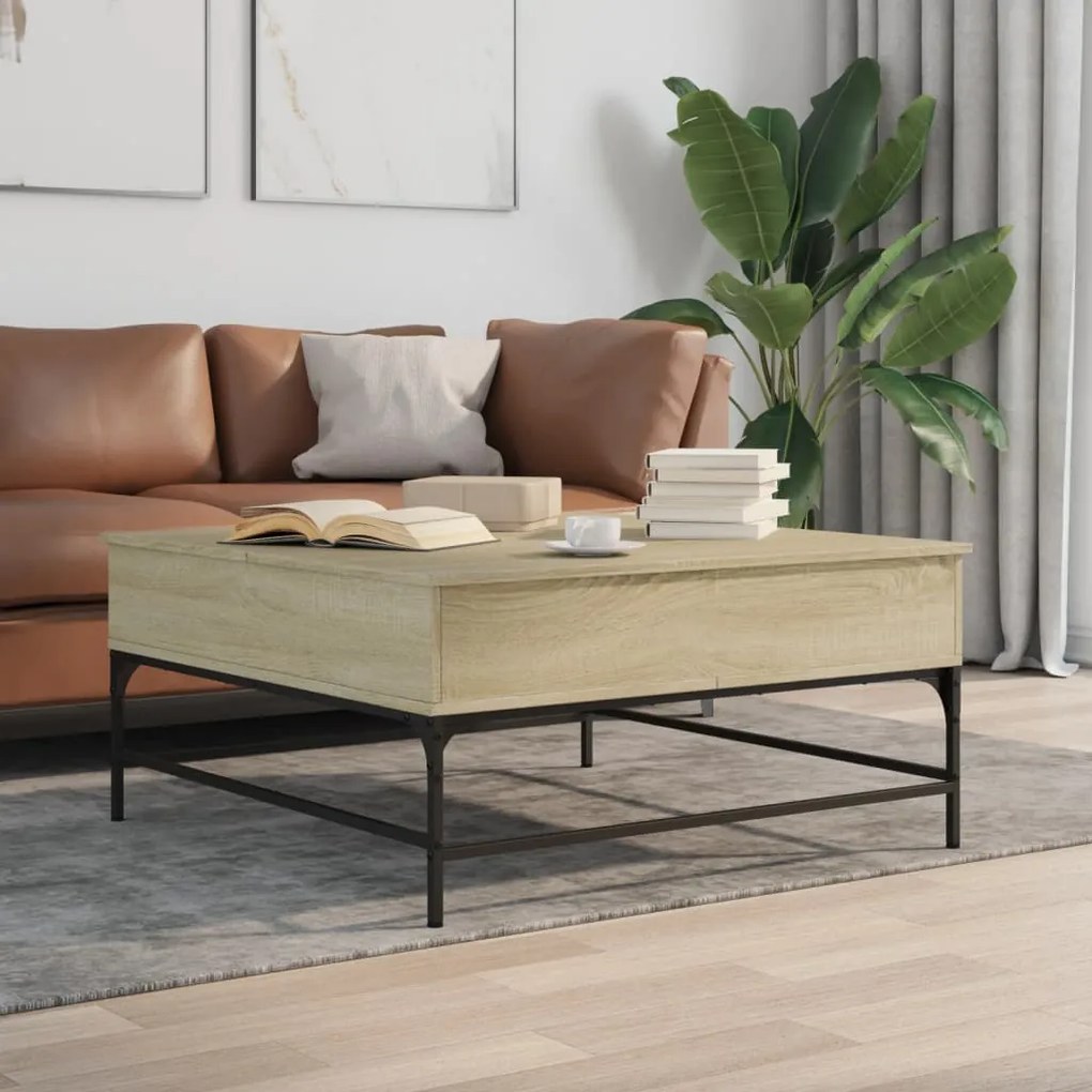Tavolino Rovere Sonoma 95x95x45 Cm Legno Multistrato E Metallo /
