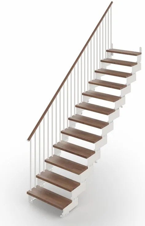 Scala a rampa dritta Gala IRIS, larghezza 60 cm, struttura in acciaio bianco, gradini in legno faggio, colore noce
