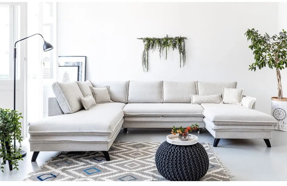 Divano letto a U beige chiaro, angolo sinistro Charming Charlie - Miuform