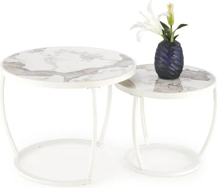 Set di 2 Tavolini da caffè Ines effetto marmo beige/bianco
