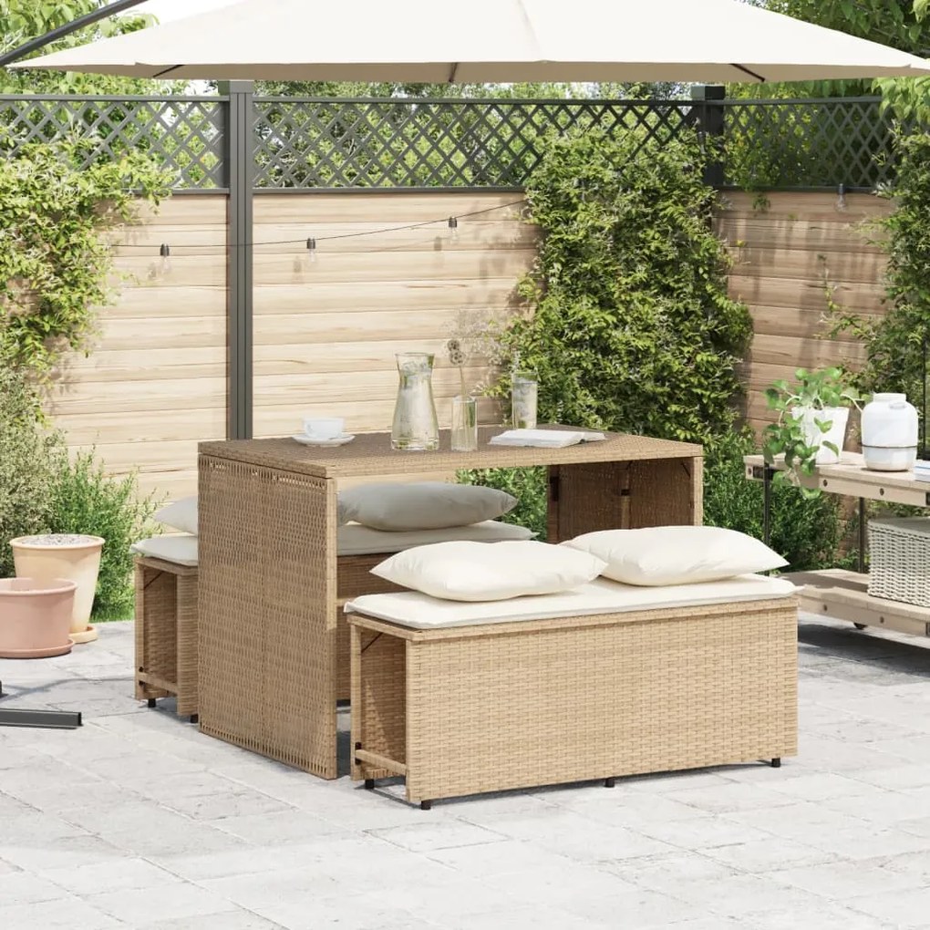 Set da pranzo da giardino 3 pz con cuscini beige in polyrattan