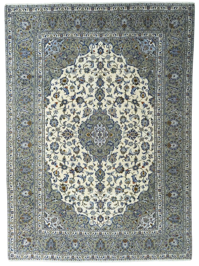 Kashan Tappeto 330x240 Beige (Iran) Annodato A Mano