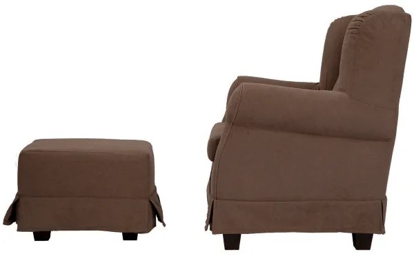 Poltrona imbottita in tessuto sfoderabile BERGERE MARRONE con pouf