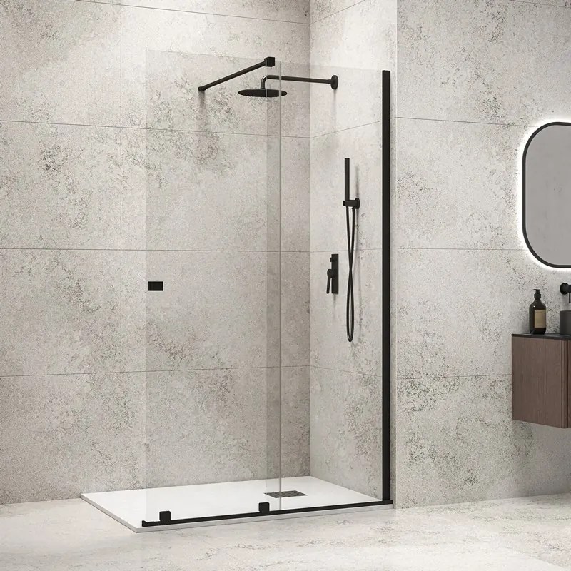 Kamalu - Parete doccia walk in scorrevole 150 cm finitura nera | KNM4000W-N