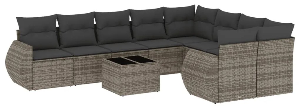 Set Divano da Giardino 10 pz con Cuscini Grigio in Polyrattan