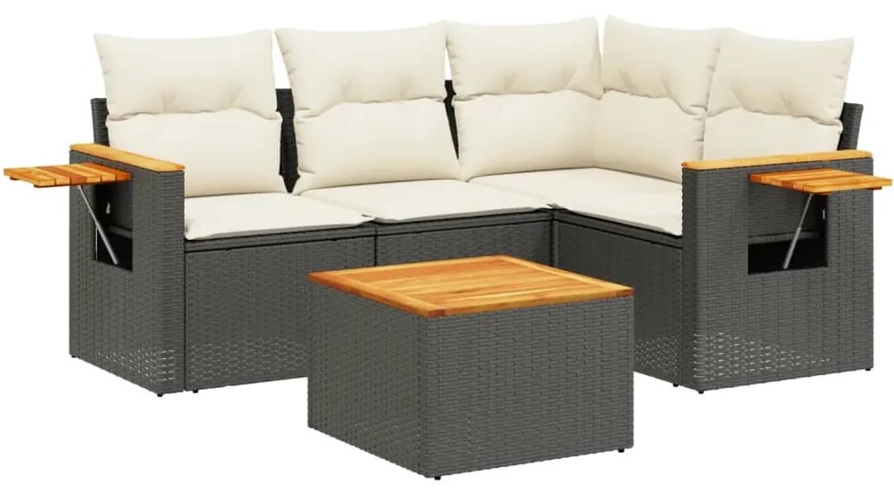 Set divani da giardino 5 pz con cuscini in polyrattan nero