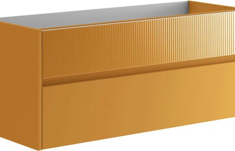 Mobile da bagno sospeso sotto lavabo Niwa 2 cassetti ideale per doppia vasca L119.5 x H50 x P45.5cm senape opaco cannettato