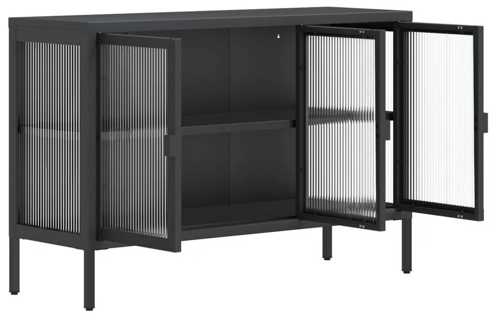 Credenza Nera 105x35x70 cm Vetro e Acciaio