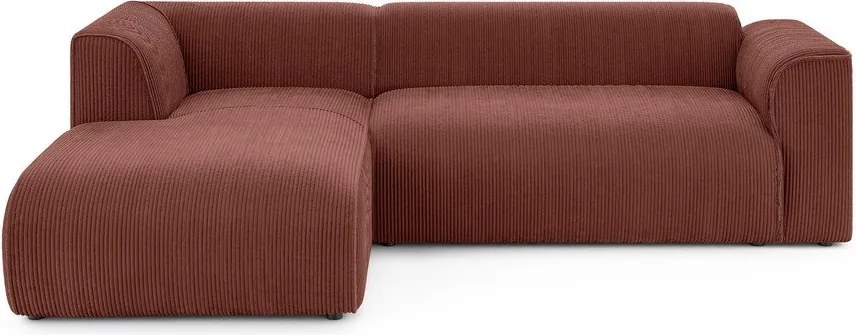 Divano angolare color terracotta (con penisola a sinistra/con chaise lounge) con rivestimento in velluto a coste Merid – Ropez