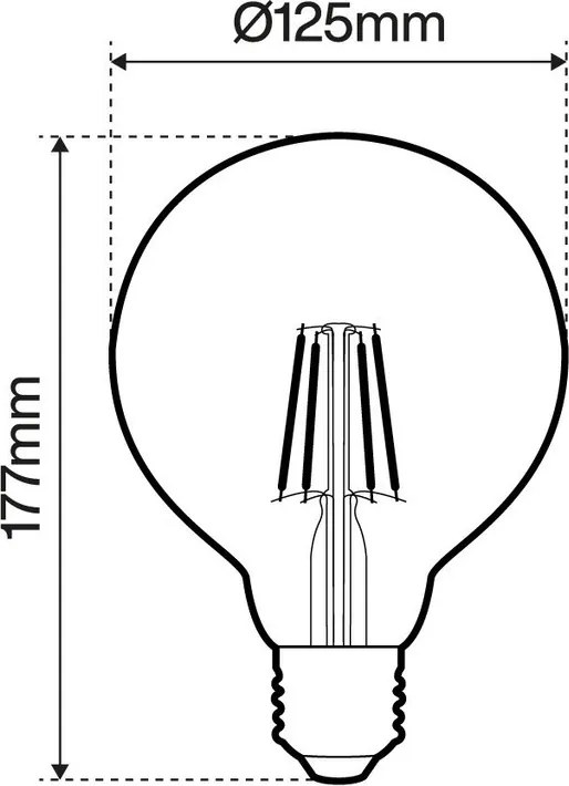 Lampada LED E27 6W a Filamento 150lm/W No Flickering - G125 Colore Bianco Caldo 2.700K