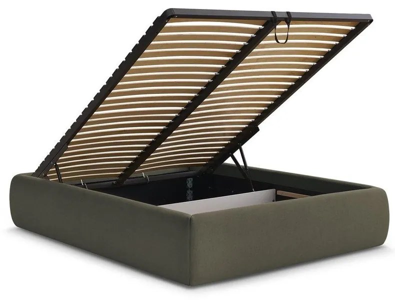 Letto matrimoniale imbottito verde scuro con contenitore/senza testiera con rete inclusa 160x200 cm Inera – Bobochic Paris