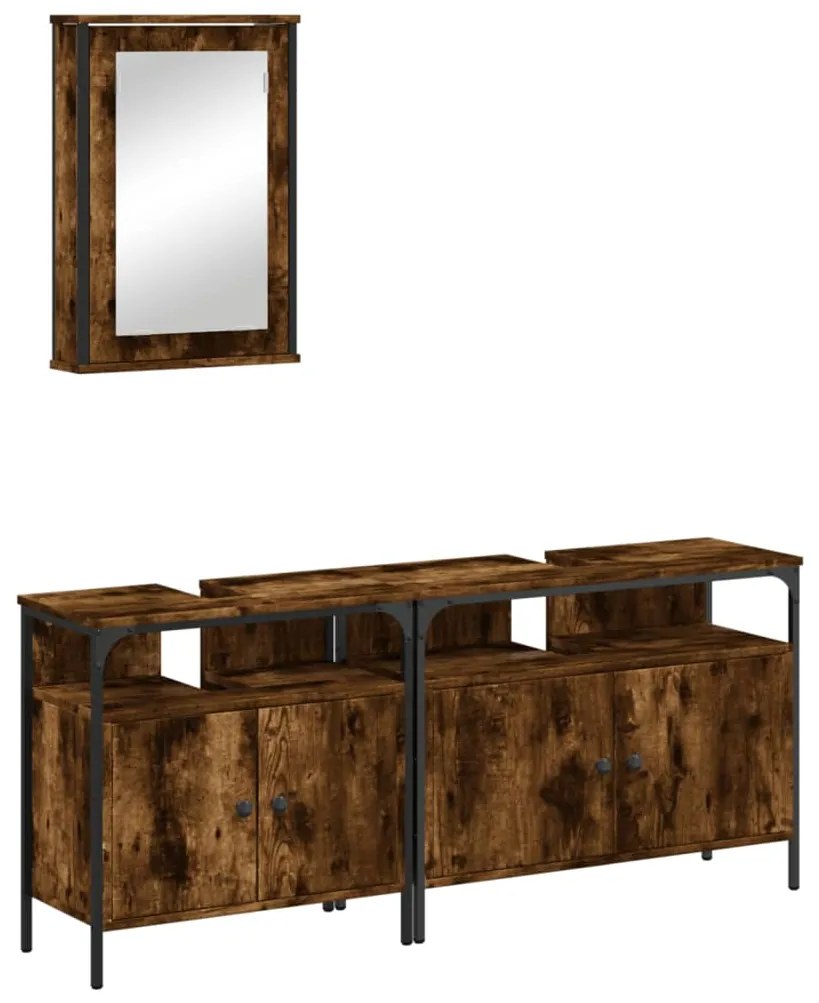 Set mobili da bagno 3 pz rovere fumo in legno multistrato