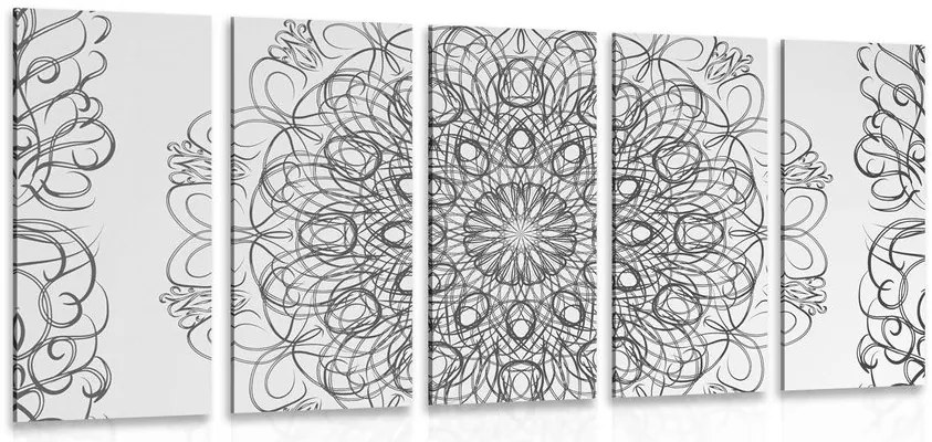 Quadri 5 pezzi – Mandala floreale astratta in bianco e nero