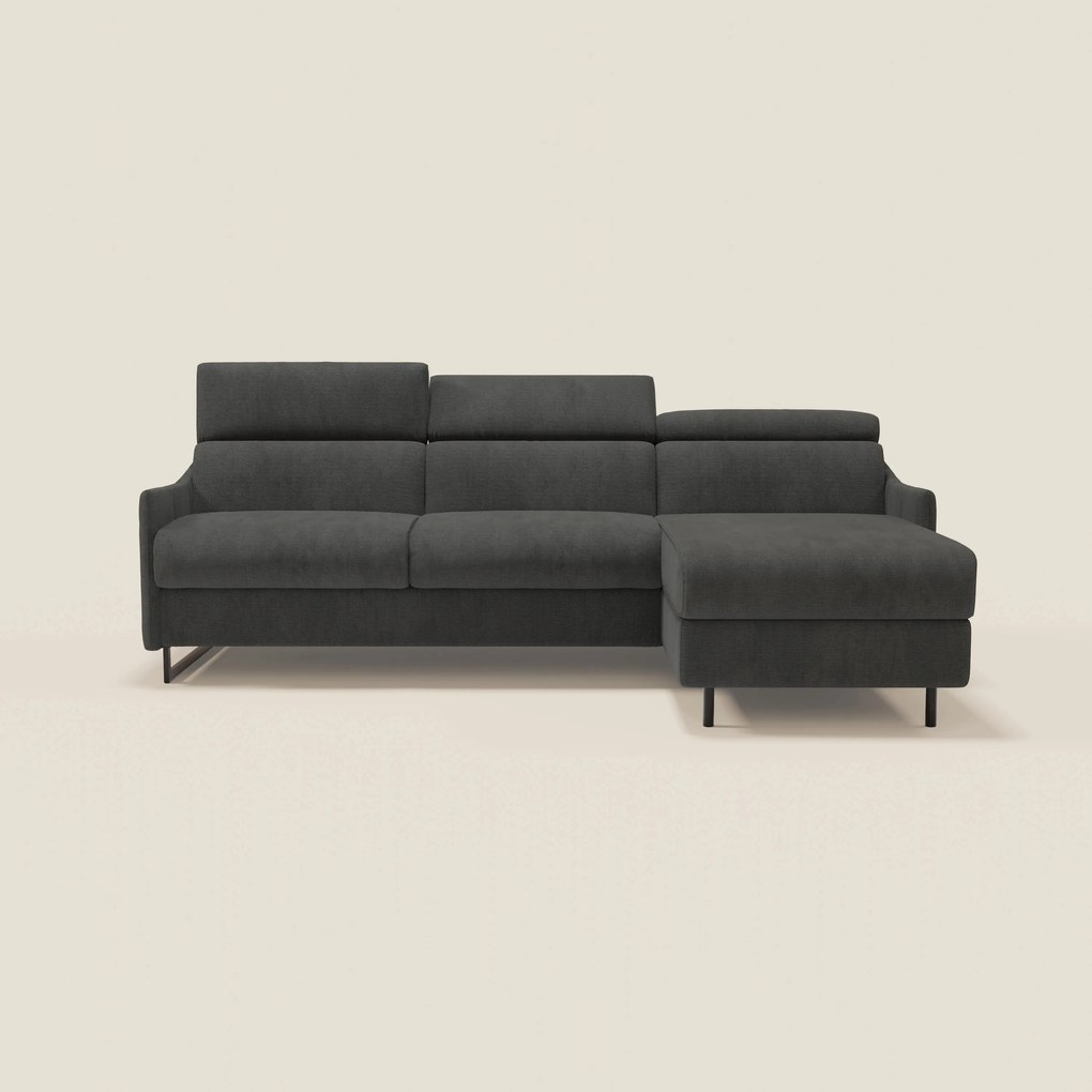 Loto Divano Letto Angolare con Penisola contenitore, Poggiatesta, Materasso Alto H18 in morbido tessuto impermeabile T14