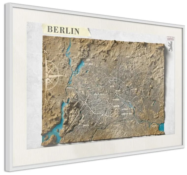 Poster  Raised Relief Map: Berlin  Cornice Quadri Cornice nera con pass-partout, Larghezza x Altezza Home decor 90x60