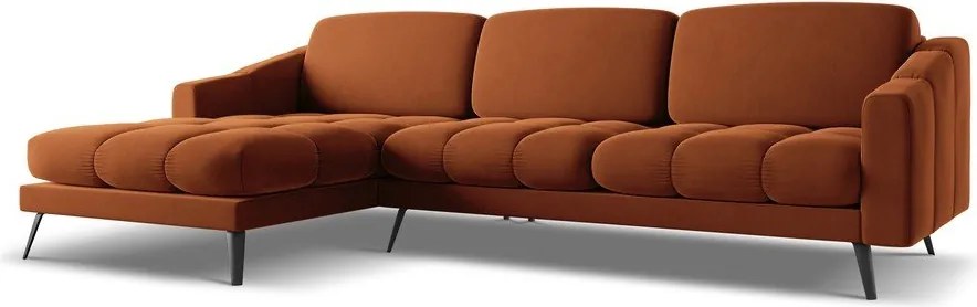 Divano angolare arancione (con penisola a sinistra) con rivestimento in velluto Nalu – Makamii
