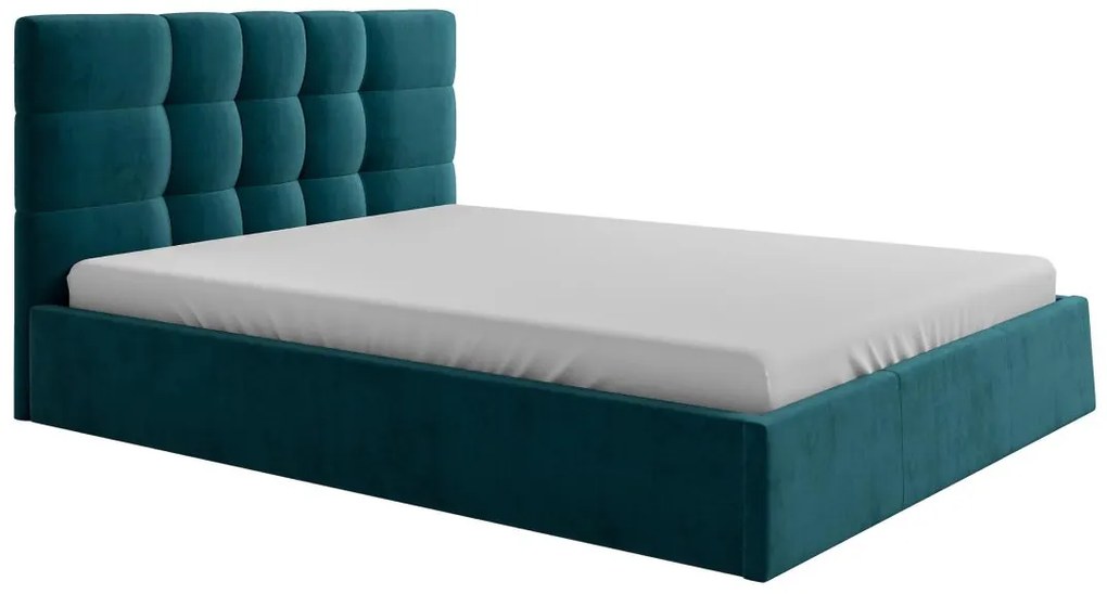 Letto con contenitore 180 x 200 cm Tessuto Verde Petrolio  - ELIAVA di PASCAL MORABITO