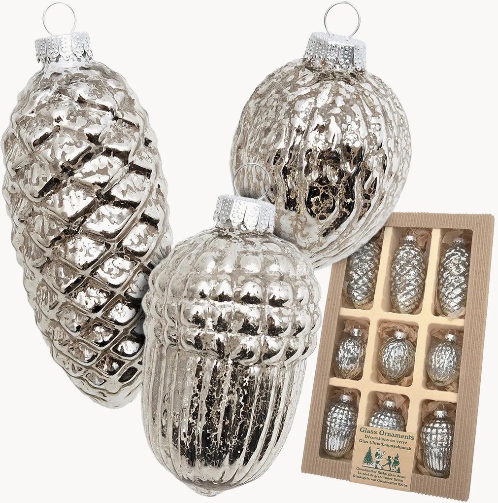 Set di 9 addobbi per albero in vetro dipinti a mano Nuts & Cones