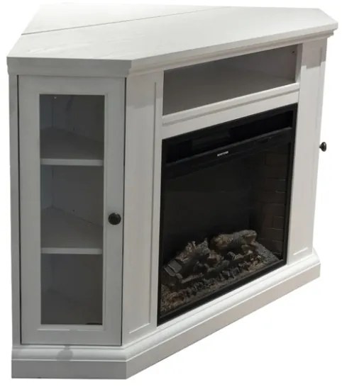 Camino elettrico caminetto da terra ad angolo MADISON in legno Bianco L126 x P78 x H83
