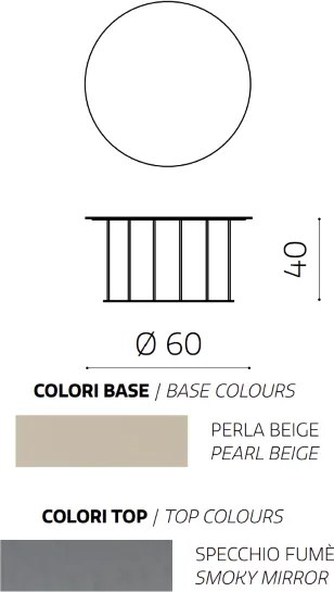 Tavolino tondo D60 cm con base in metallo Beige e piano in vetro Fumč MUTE