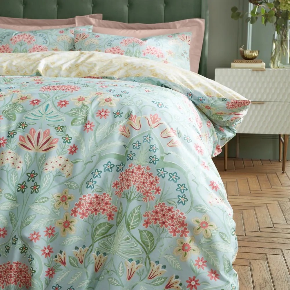 Biancheria da letto gialla/verde in cotone per letto matrimoniale 200x200 cm Art Deco Hydrangea – RHS