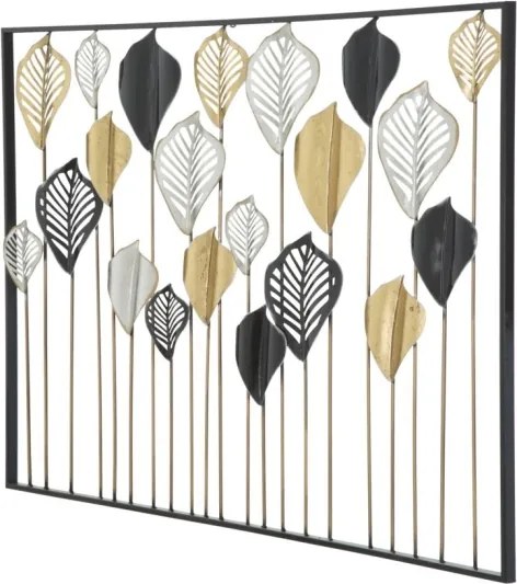 Pannello Decorativo Rettangolare Con Foglie 120x2,5x78,5 Cm In Ferro Oro Argento Nero Lex-A