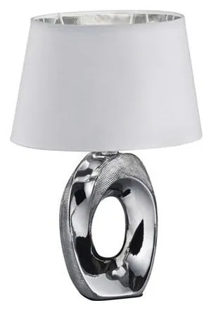 Lampada da tavolo in ceramica e tessuto bianco e argento , altezza 33 cm Taba - Reality