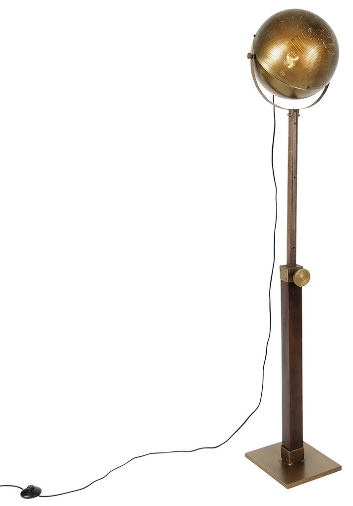 Lampada da terra industriale in bronzo con legno regolabile - Haicha