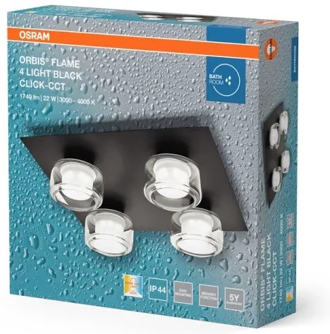 Osram -LED Plafoniera da bagno ORBIS FLAME 4xLED/5,5W/230V IP44 nera